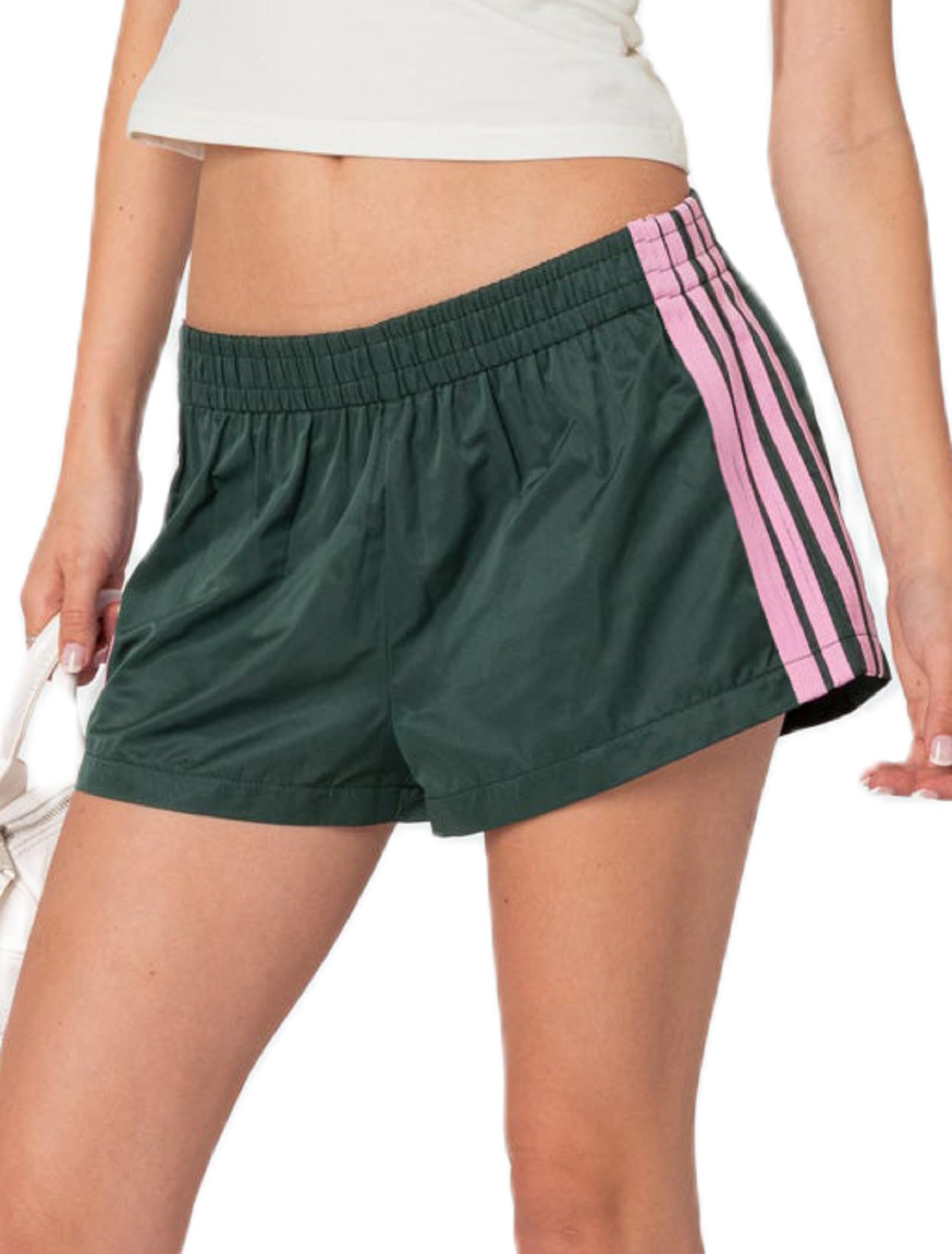 UAURORAO Women Striped Athletic Shorts Elastic Waist Side Stripe Casual Shorts Loose Patchwork Workout Sweat Shorts