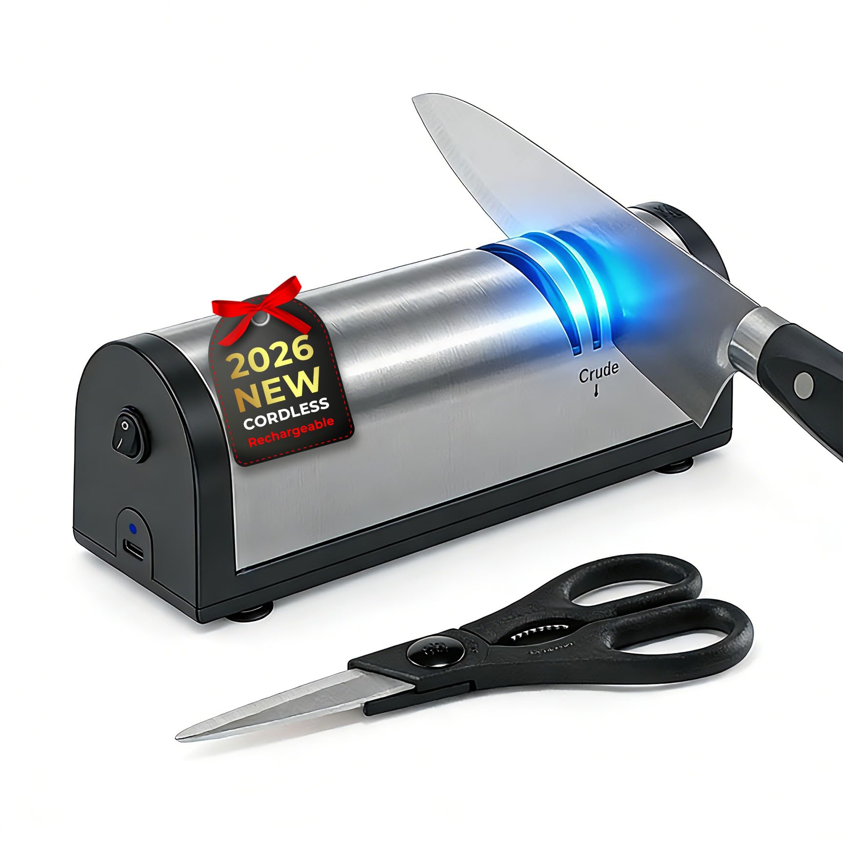 Flechazo Elektrischer Messerschärfer, USB-C Aufladbar, Tragbar, Kunststoff, für Grobe und Feine Klingen