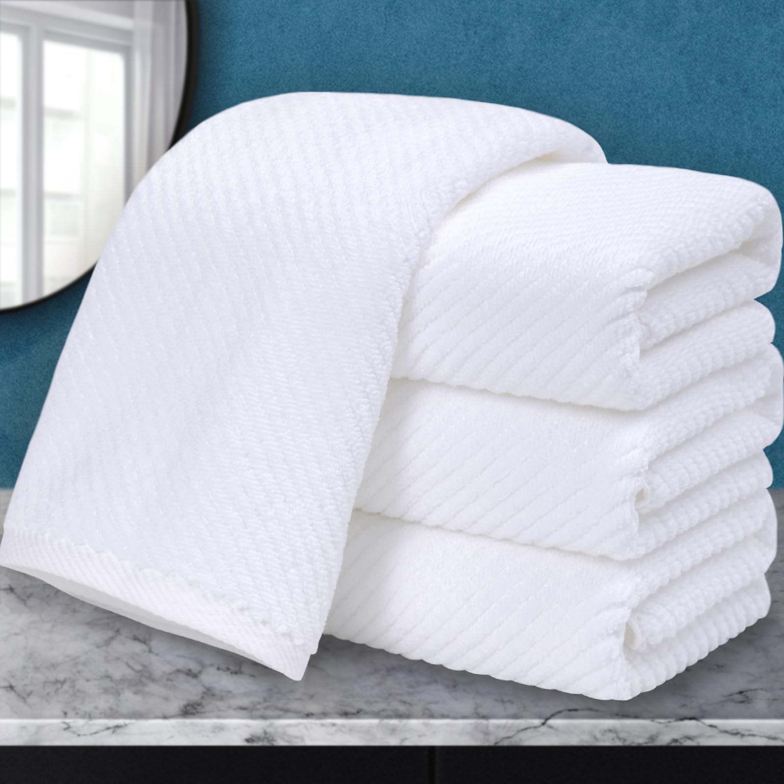 Toallas de mano blancas para baño, paquete de 4 toallas de mano de lujo, grandes de 18 x 28 pulgadas, 100% algodón, gruesas, de secado rápido, suaves, perfectas para uso diario y regalo, con caja de