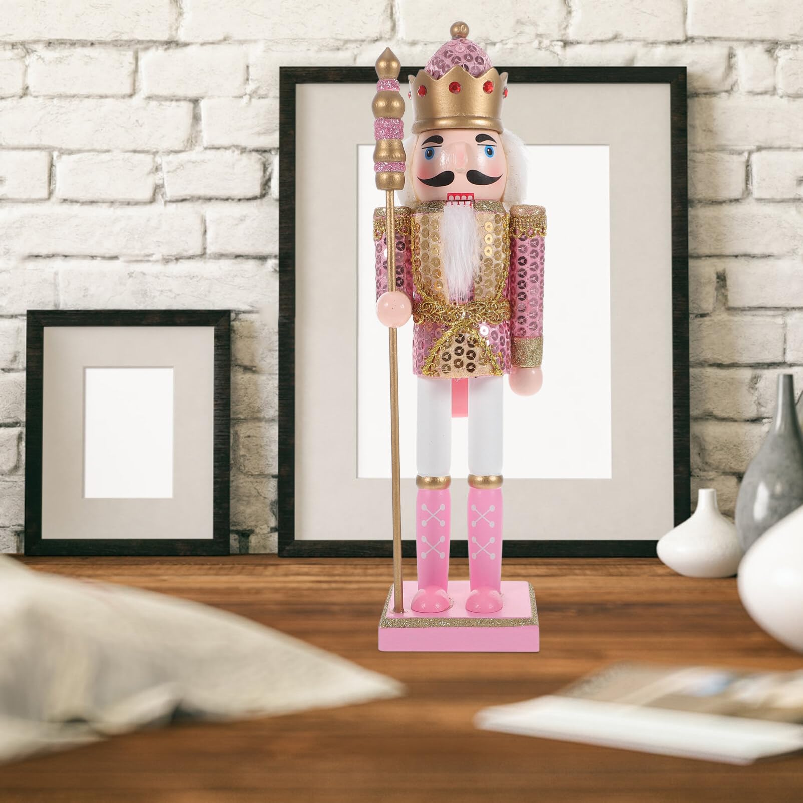 Cascanueces Rosa de Garneck: par de Adornos navideños de Cascanueces, Hermoso con bastón Estatua de con Purpurina (11,79 Pulgadas)