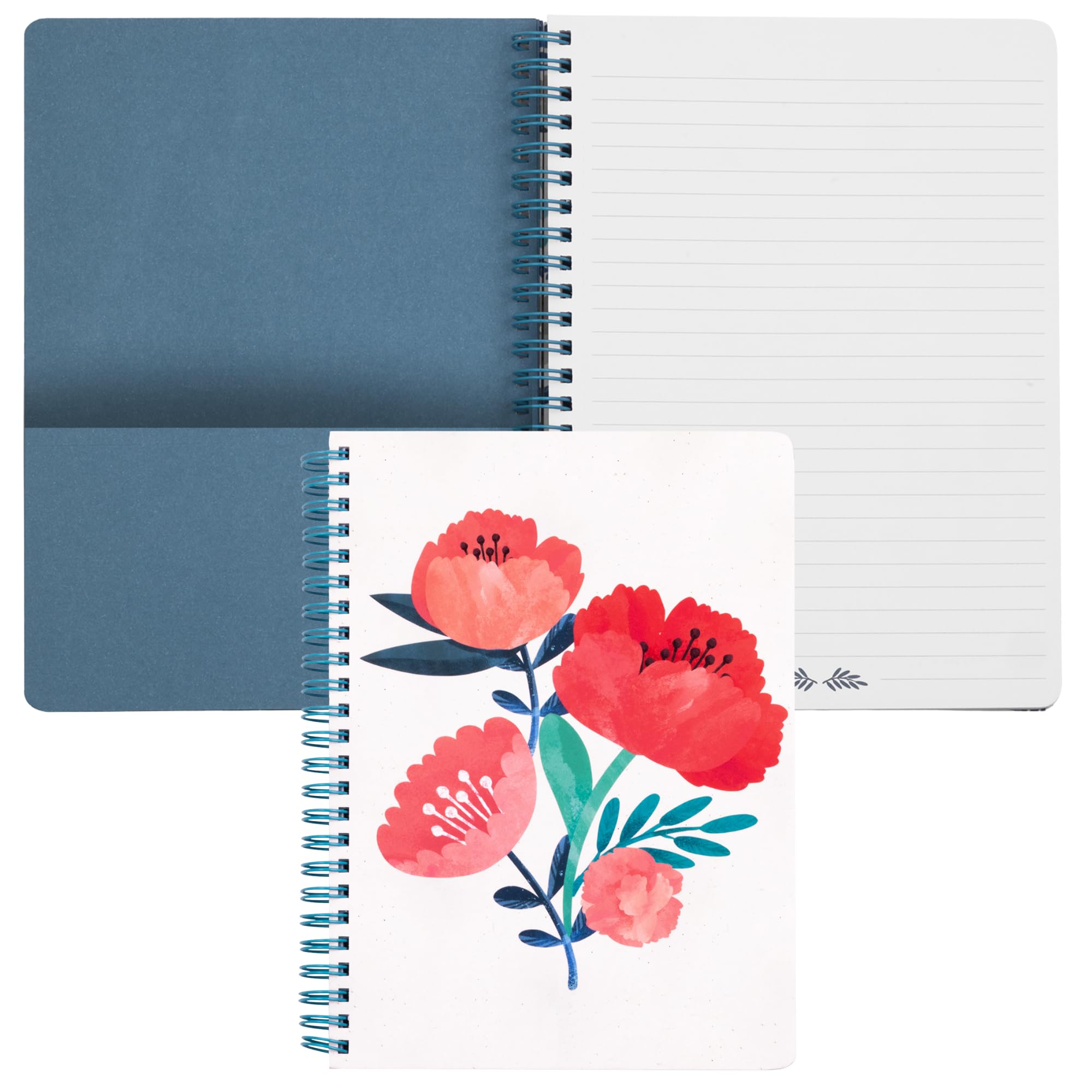 Steel Mill & Co Cute Mini Spiral Notebook, 8.25" x 6.25" Journal with Durable Hardcover and 160 Lined Pages (Poppy Boquet)