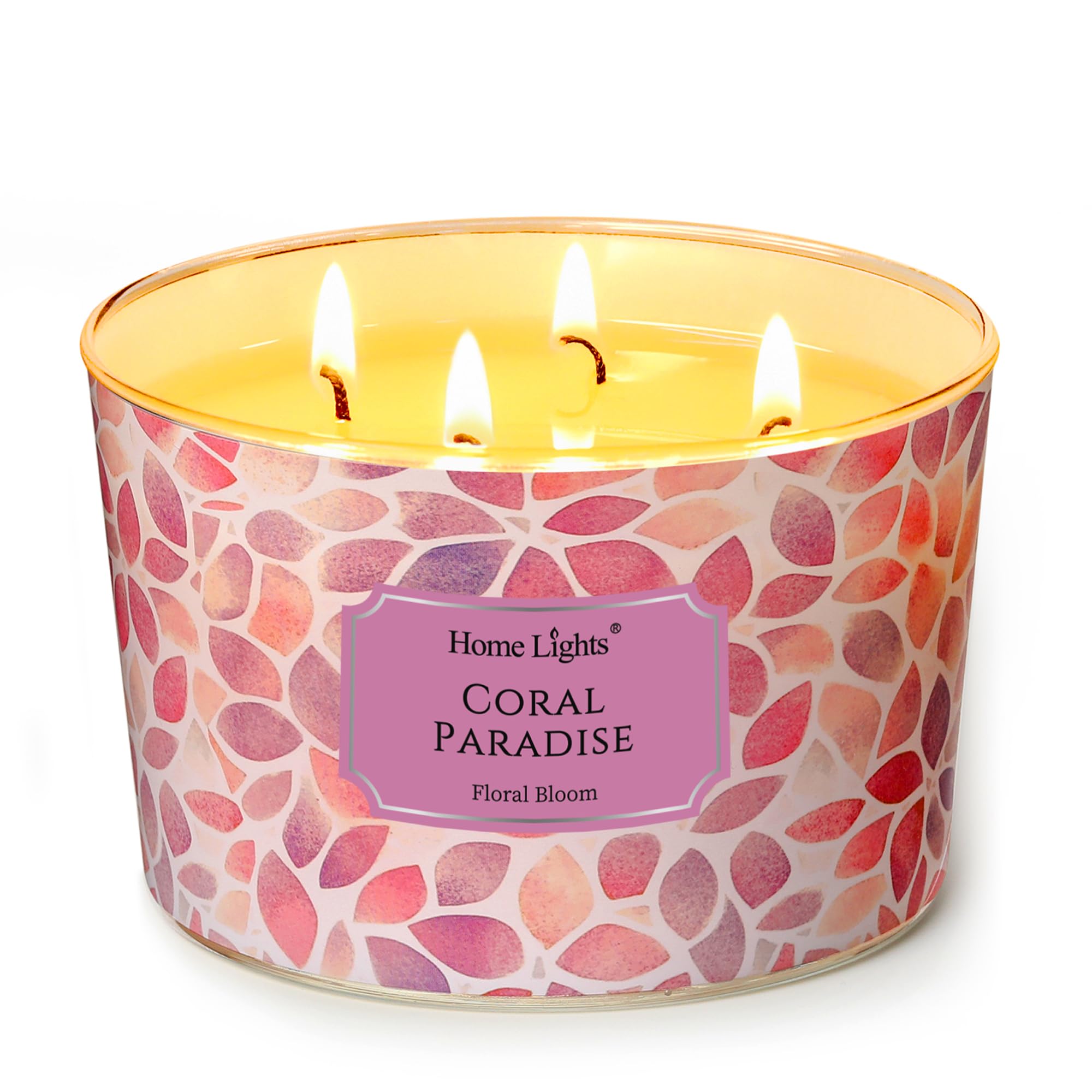 Home Lights Coral Paradise Scented Candles, 18oz Soy Candles Bohemian Natural Textures 4-Wick Large Candle Jars, Ideal Candle Gifts for Events, Home Decor Stress, Relief &amp; Relaxation