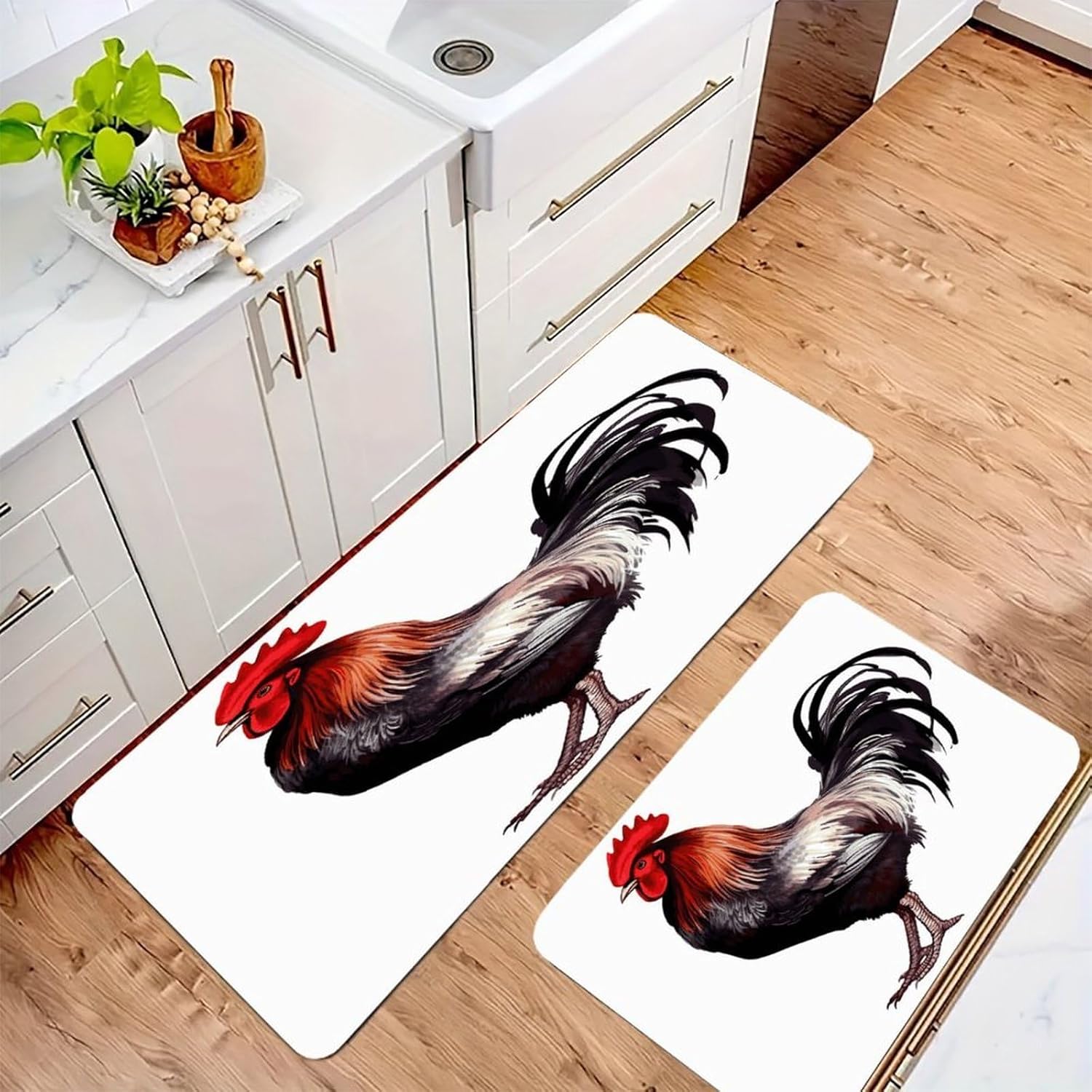 Rooster Kitchen Mats for Floor 2PCS Waterproof Non-Slip Kitchen Rugs Cushioned Anti-Fatigue Mat Heavy Duty Floor Mats Comfort Standing Mat for Kitchen Home Office Laundry