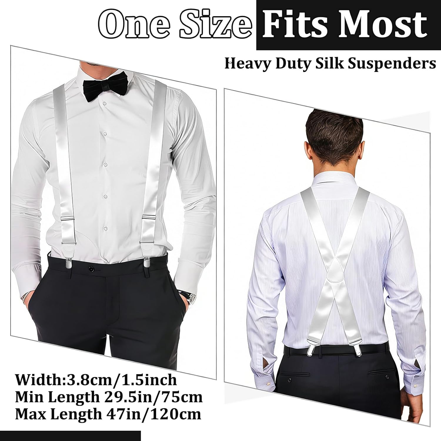 Silk Suspenders X-Back Clip Formal Pure Silk Tuxedo Suspenders Adjustable Clip End Braces for Tuxedo Dress Pants