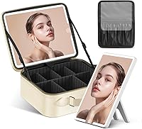 Vista 14 de JUSRON Bolsa Organizadora Portátil para Maquillaje con Divisores Ajustables, Soporte para Brochas de Maquillaje, M