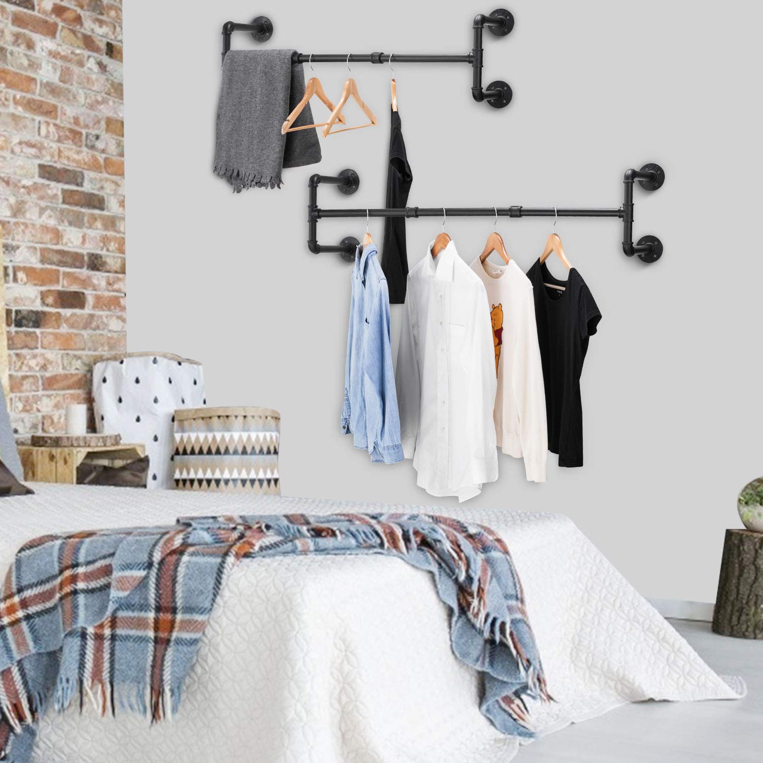 Industrial Pipe Clothing Rack Wall Mounted, Elibbren Vintage Retail