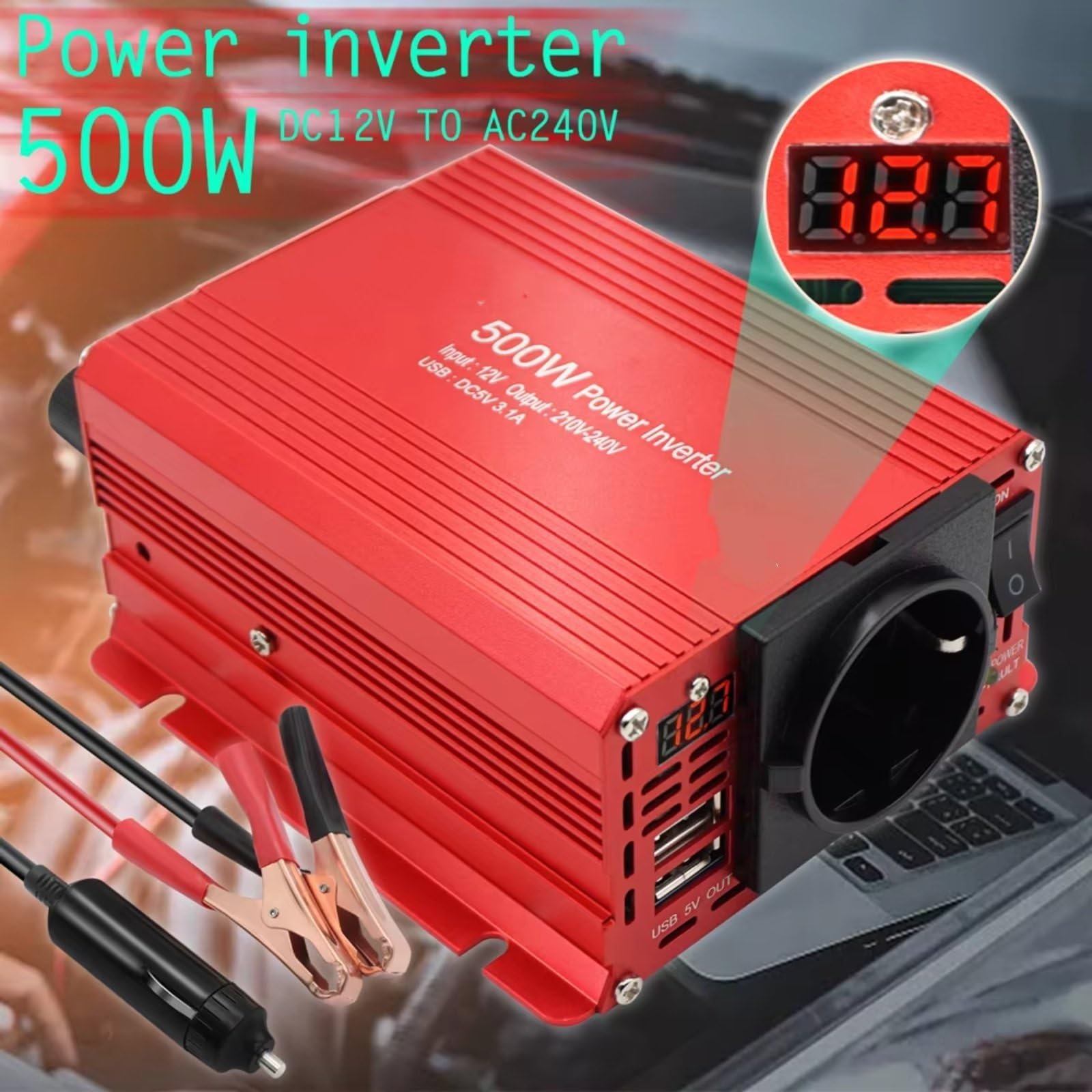Convertisseur Onduleur Voiture 500 W DC 12 V vers AC 110 V 220 V 50 Hz 60 Hz Adaptateur Transformateur Automatique Double Prise USB Universelle Convertisseur Pur Sinus(12V 220V EU Black)