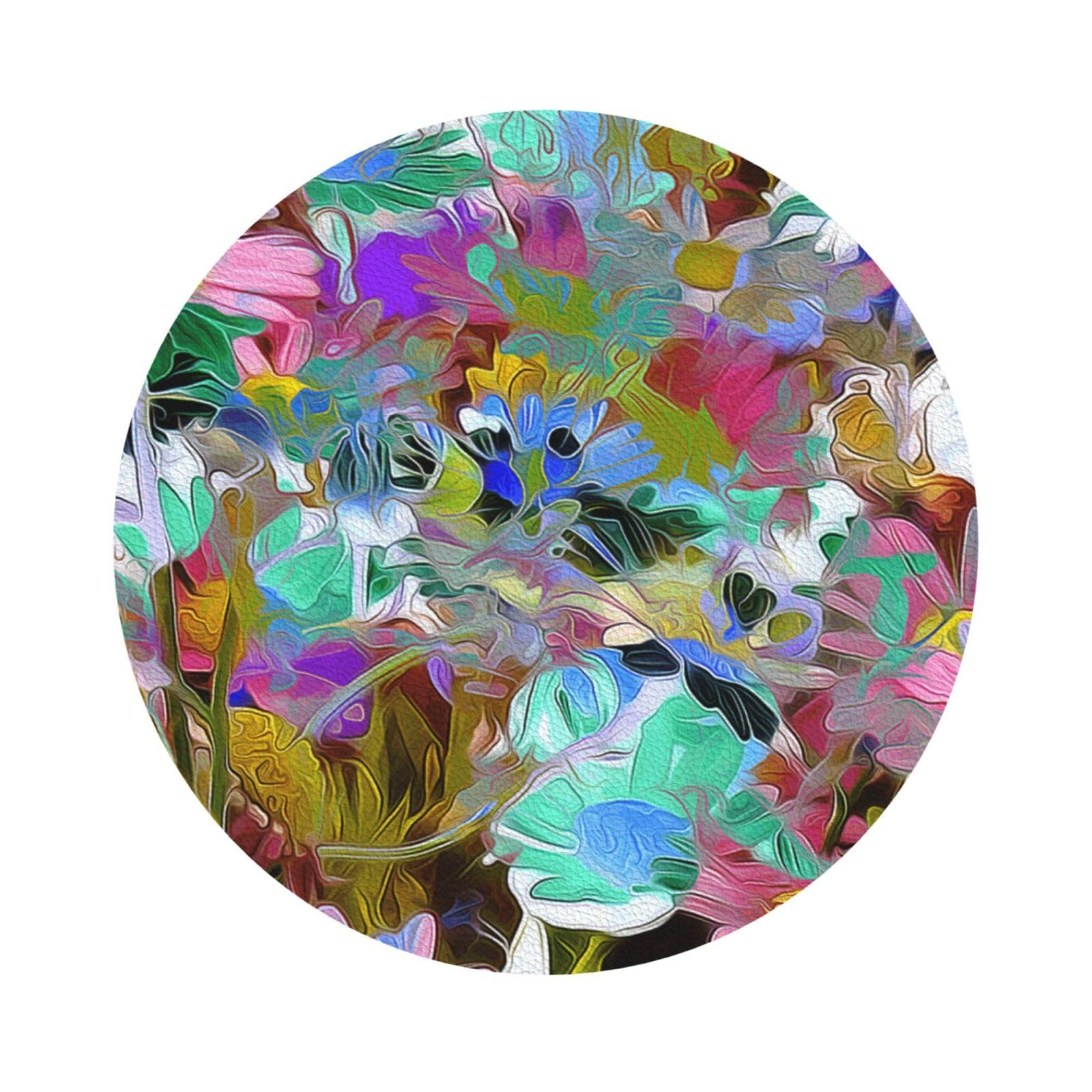 Colored flower PU Leather Coasters Set of 6 Round Drink Coasters