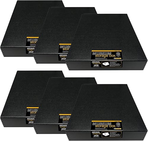 Vista 129 de Lineco, Caja de almacenamiento de archivos de museo de color tostado de 9 x 12 pulgadas, diseño frontal caído. Sin ácidos con borde de metal.