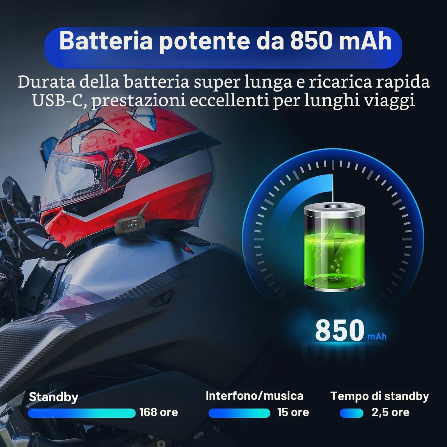 V6 PRO Interfono Moto, Kit Interfono per 2 Casco Auricolari con Cancellazione del Rumore, Distanza 1Km, Sistema di Comunicazione Moto Universale IP67 Impermeabile (Nero-Due)