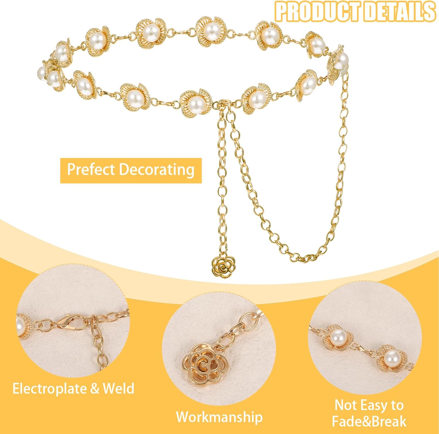 TIESOME Flower Pearl Waist Chain Belt for Women, Gold Silver Chain Belts for Dresses Jeans Jewelry Decorative Accessory Gift - Image 3