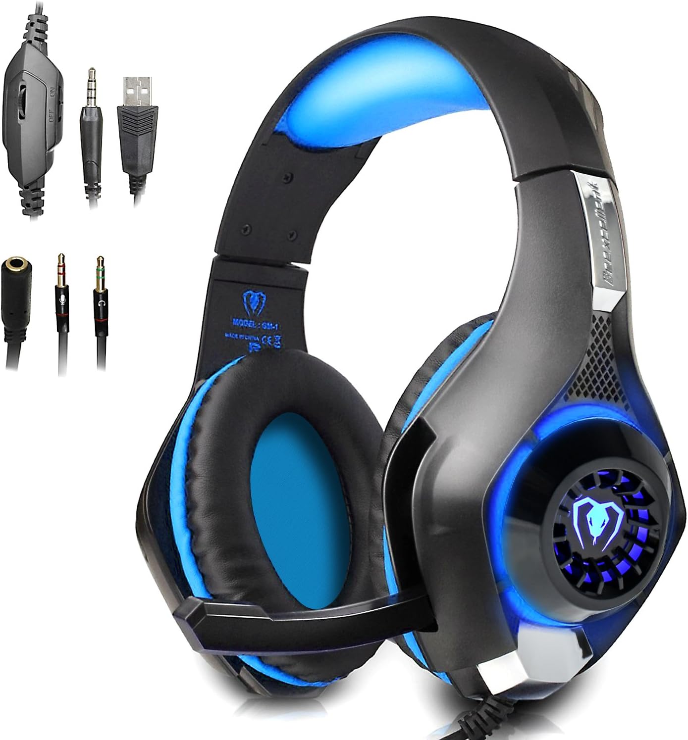 Beexcellent Gaming Headset with Mic for New Xbox One, PS4, PC - Surround Sound, Noise Reduction Game Earphone - Easy Volume Control & LED Lighting - 3.5MM Jack for Smart Phone, Laptops, Computer