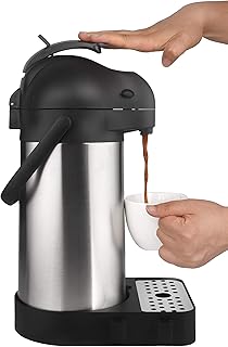 Cresimo 74 Ounce (2.2 Liter) Airpot Thermal Coffee Carafe/Lever Action/Stainless Steel Insulated Thermos / 12 Hour Heat Retention / 24 Hour Cold Retention (Airpot with Drip Tray)