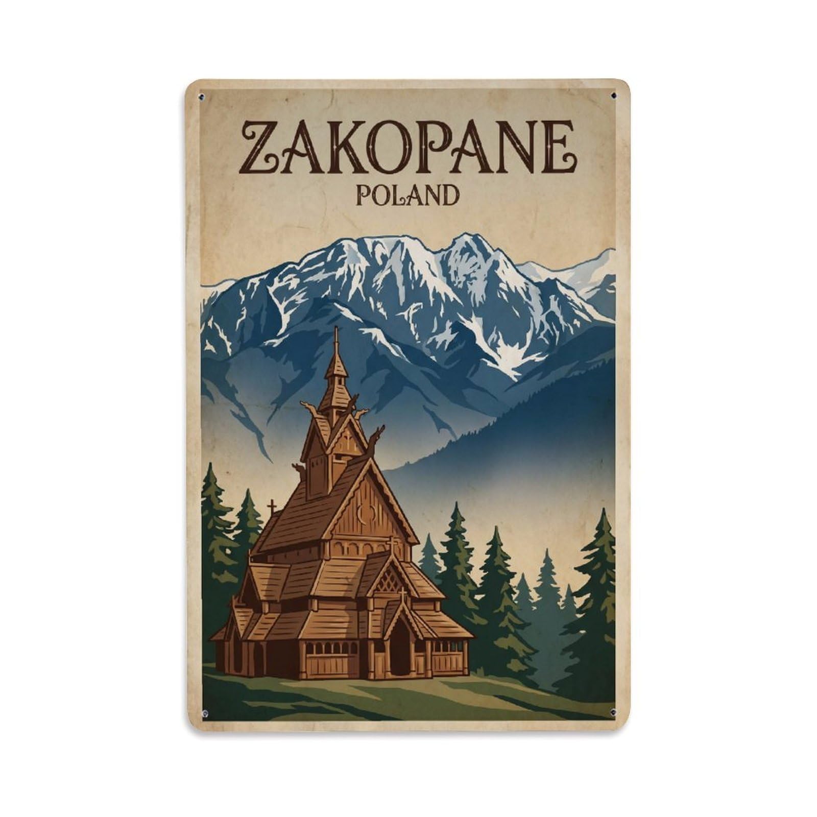Vintage Poland Zakopane Travel Metal Tin Sign