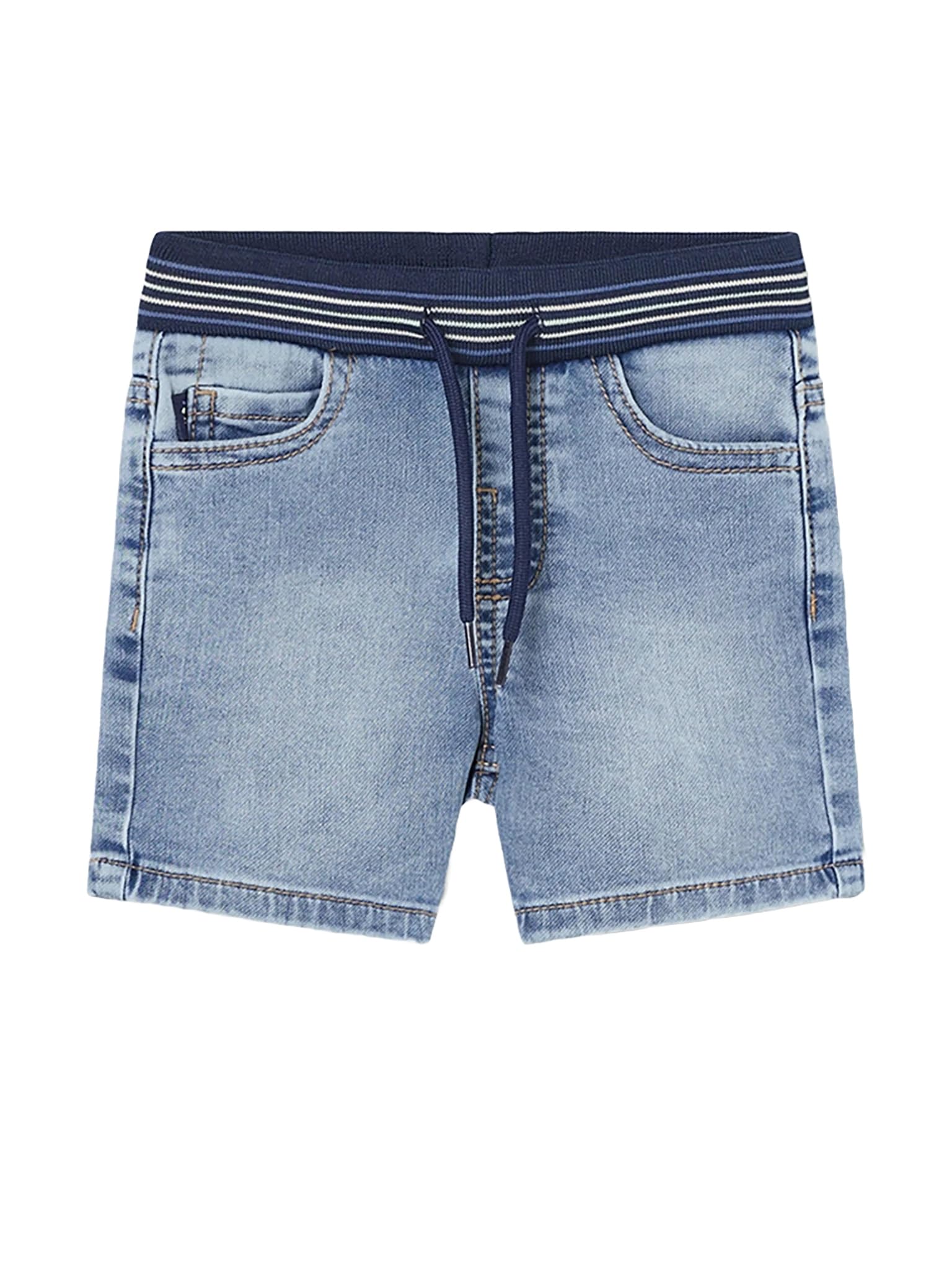 Generico Pantaloncino Jeans Molto Morbido e per Neonato e Bambino in Denim, Vita Elastica Rigata con Coulisse, Lavaggio Chiaro, Tasche Posteriori, Look Estivo, 1289