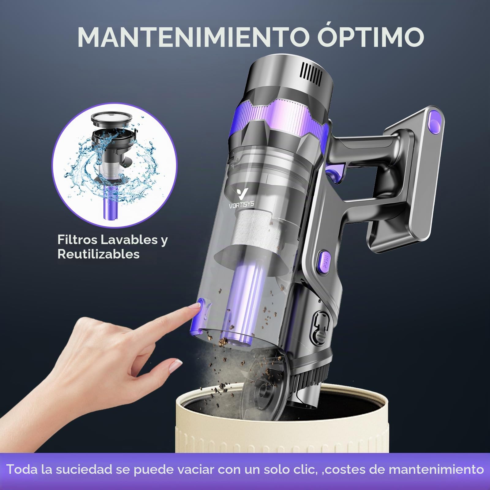 Aspiradora sin Cable 500W/60Mins, 1.3L Aspirador de Mano con Cepillo Antienredos, Carga de Pared, Pantalla Táctil, 6 en 1 Escoba Aspiradora para Suelos Alfombras Pelo de Animales