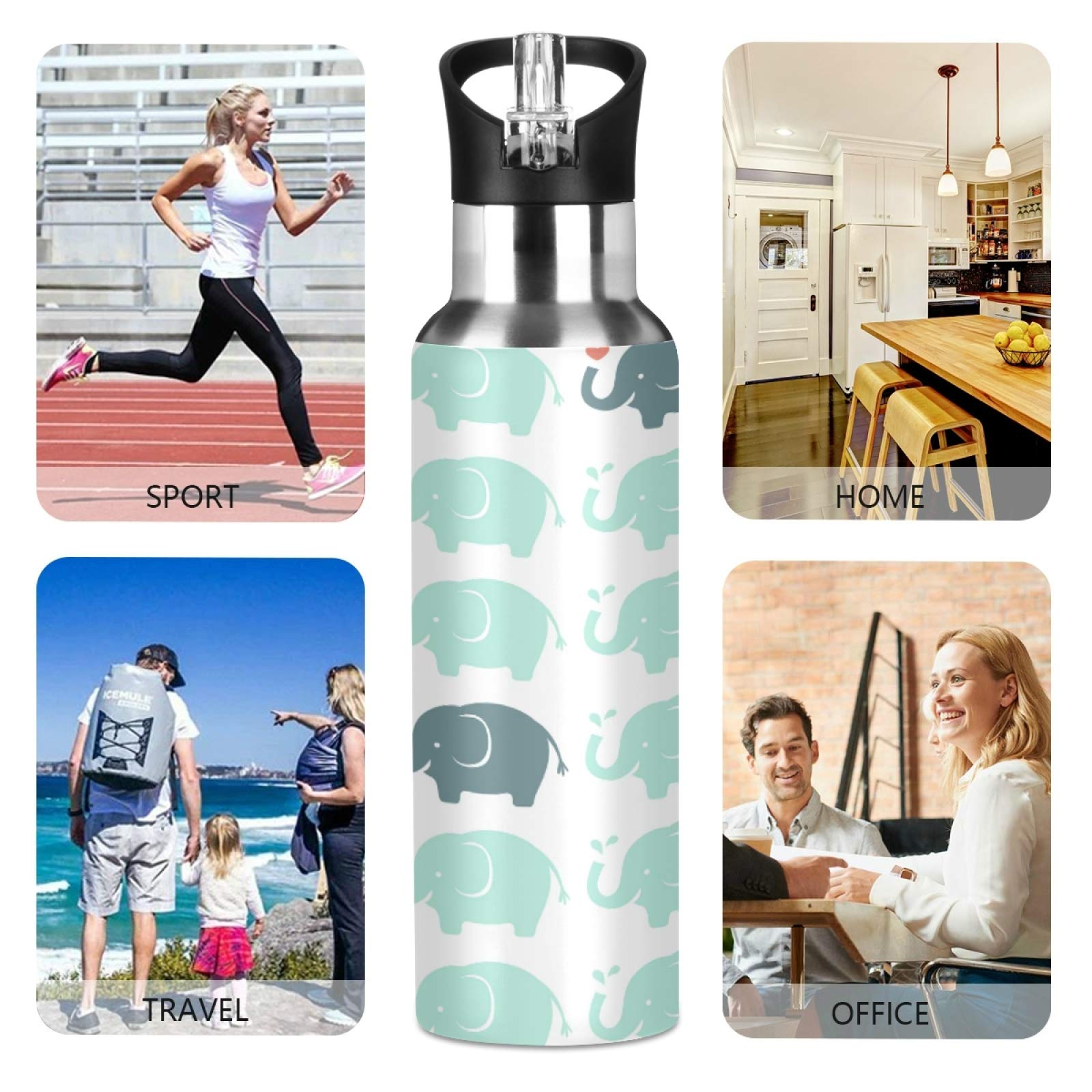 JUMBEAR Edelstahl-Trinkflasche 600ml – Isoliert, Auslaufsicher, Mit Strohhalm & Tribal-Design, Für Sport & Outdoor