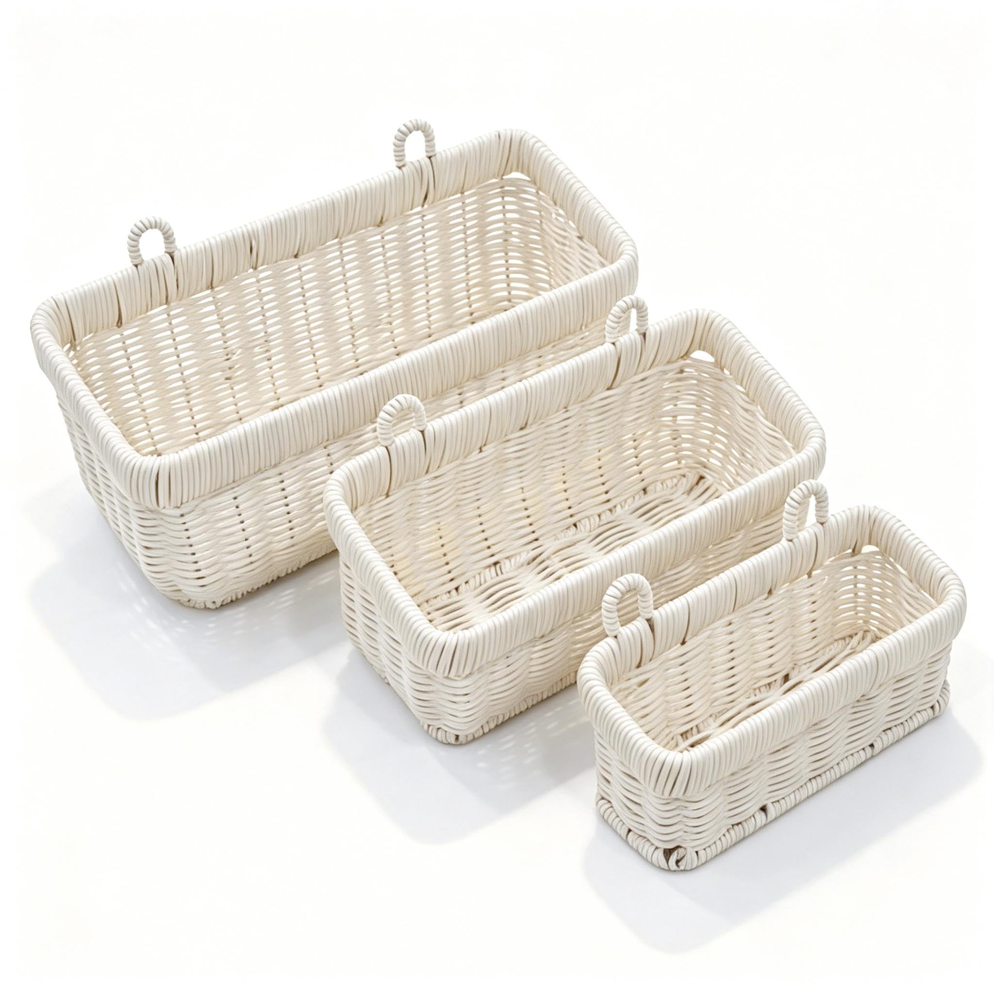 Hanging Wall Baskets,Woven Storage Basket, Wicker Wall Mounted Storage Baksets for Kitchen Bathroom Living Room Porch, for Wall Door Organizing/Decor (White, S/M/L)