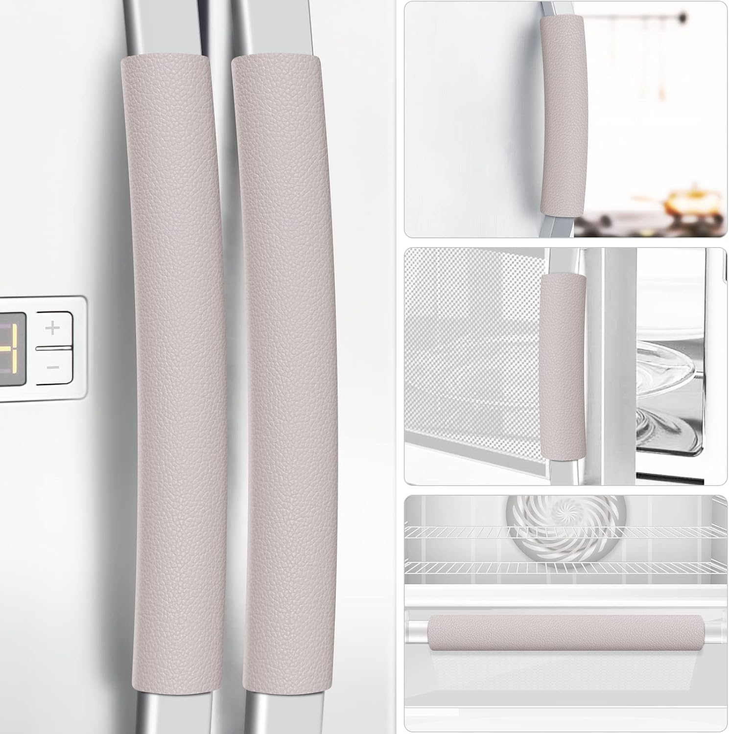 Refrigerator Handle Covers, 5PCS, Leather Kitchen Appliance Handle Covers, Keep Your Fridge Microwave Oven Stove Dishwasher Clean, Save Your Time, Trimmable and One Size Fits All (Light Grey)