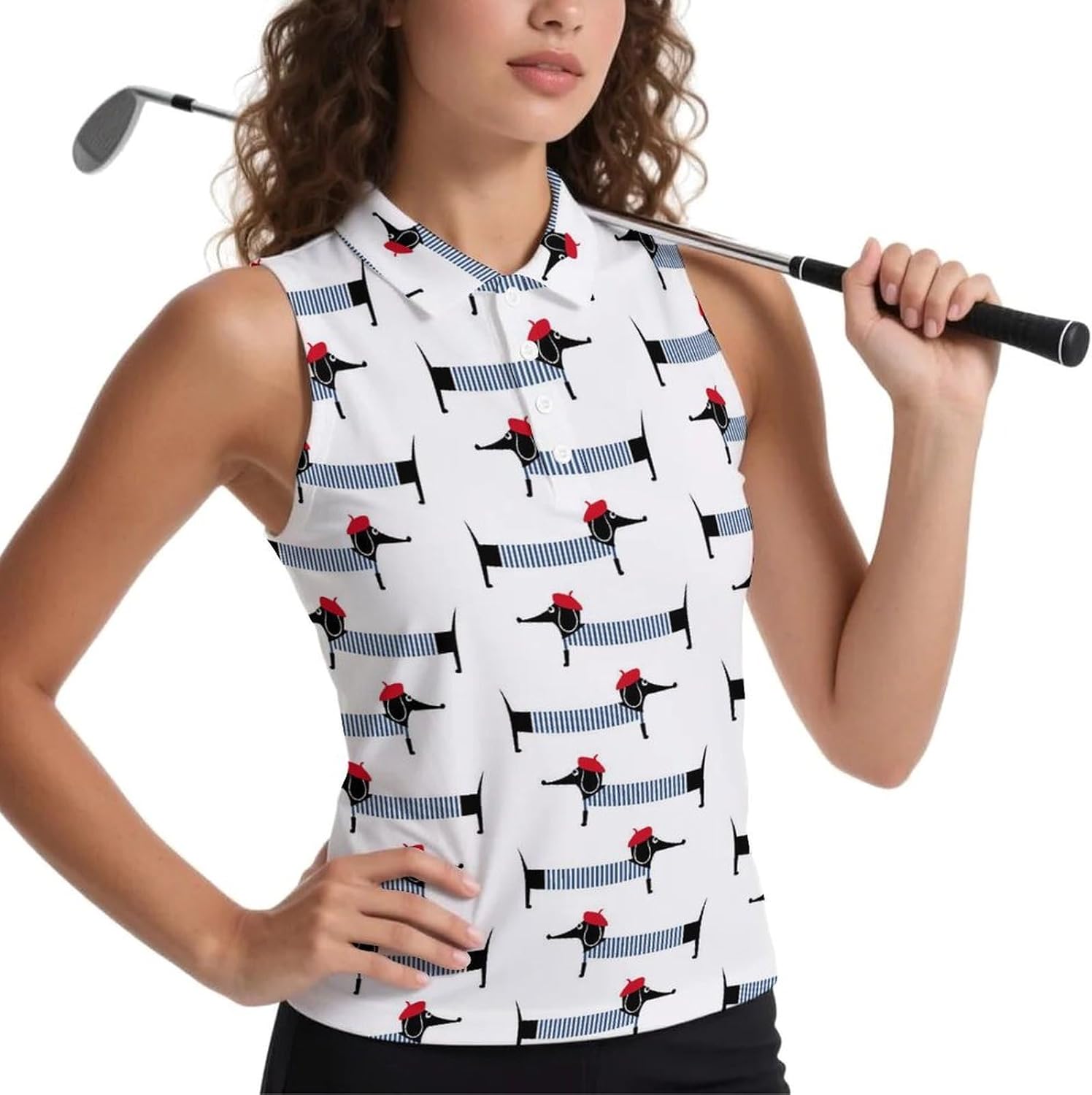 Cute Cartoon Dachshund Women's Golf Shirt Sleeveless Polo Shirts Tank Tops Blouses Tennis T-Shirts Casual