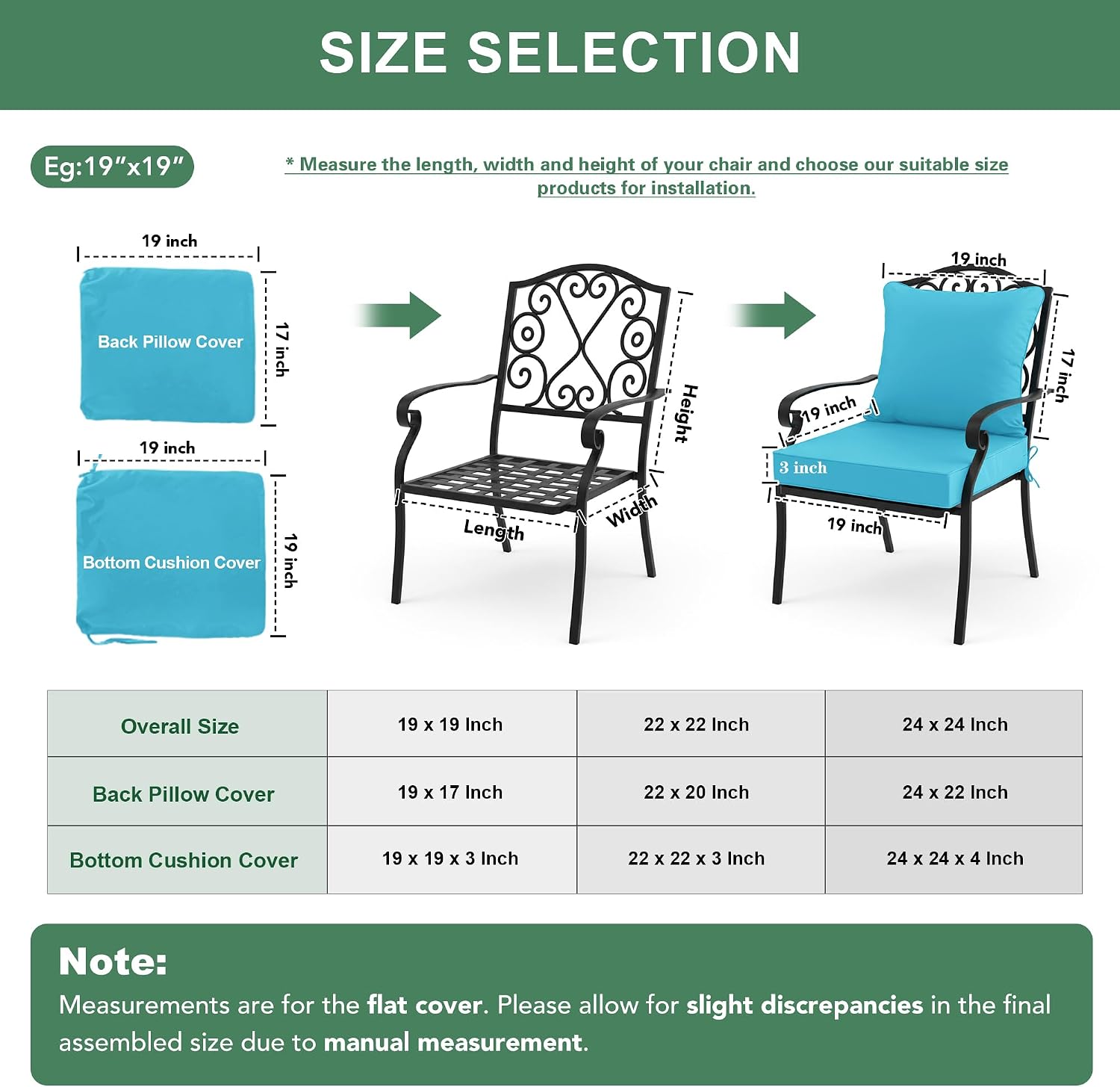 Summsun Outdoor Backrest and Deep Seat Cushion Set, Waterproof Fade Resistant Patio Chair Furniture Cushion with Removable Cover, 22 x 22 Inch, Teal, Set of 4