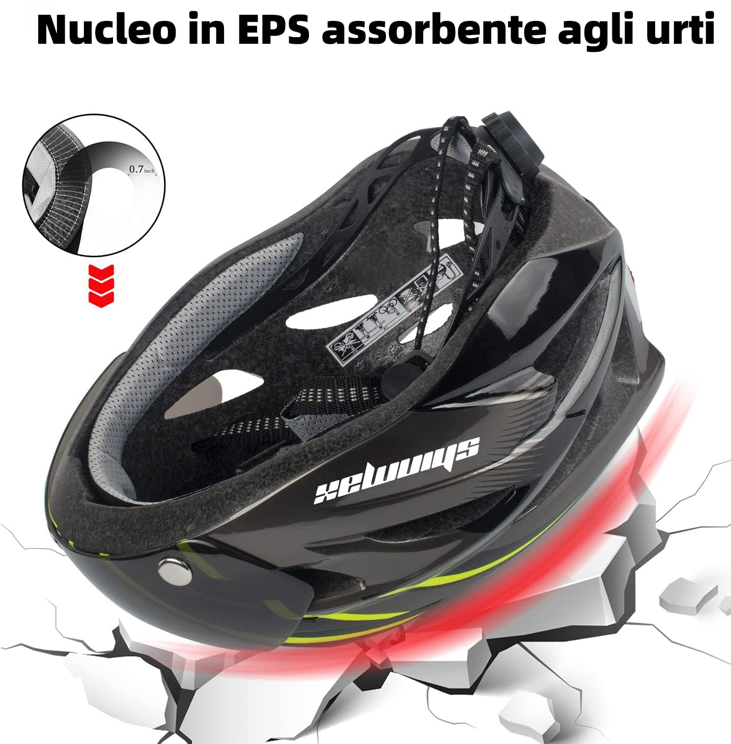 Shinmax Casco Bici Uomo Donna con Luce di LED Casco MTB con Visiera Magnetica Staccabile Shield Caschi Bici Leggero Casco da Bicicletta Unisex Adulto Caschetto Bici Ciclismo Regolabile 56-62cm