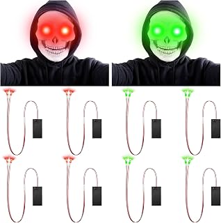 8 Pcs Halloween Glowing Laser Eyes 24 Inch Light Eyes with Micro Effects Controller Diodes Micro LED Lights for Halloween Decoration Skull Masks Props, Red and Green