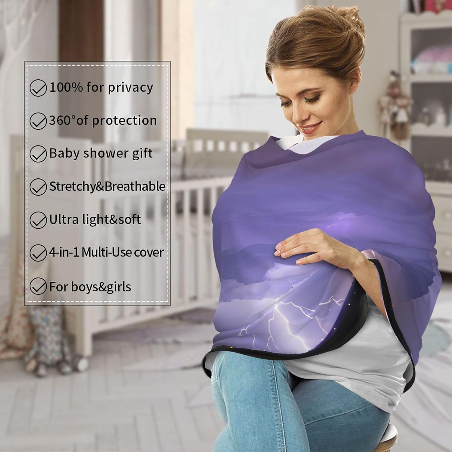 Lightning Storm Versatile full-print Stroller Chair Cover/Nursing Cover, specially designed for your baby, Black