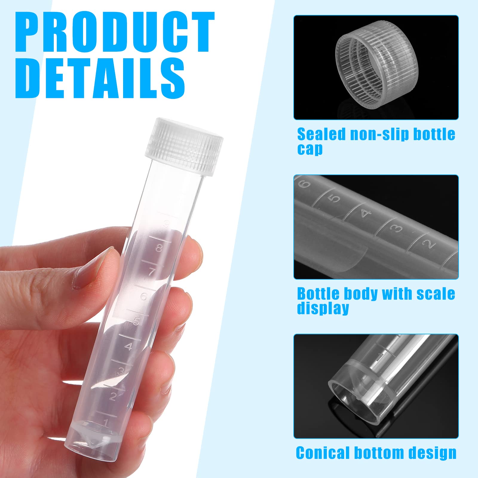 Kanayu 200 provette in plastica da 10 ml con coperchio, piccoli tubi di stoccaggio con tappo trasparente, con anello di tenuta in silicone, per esperimenti scientifici, campioni di acqua e liquidi