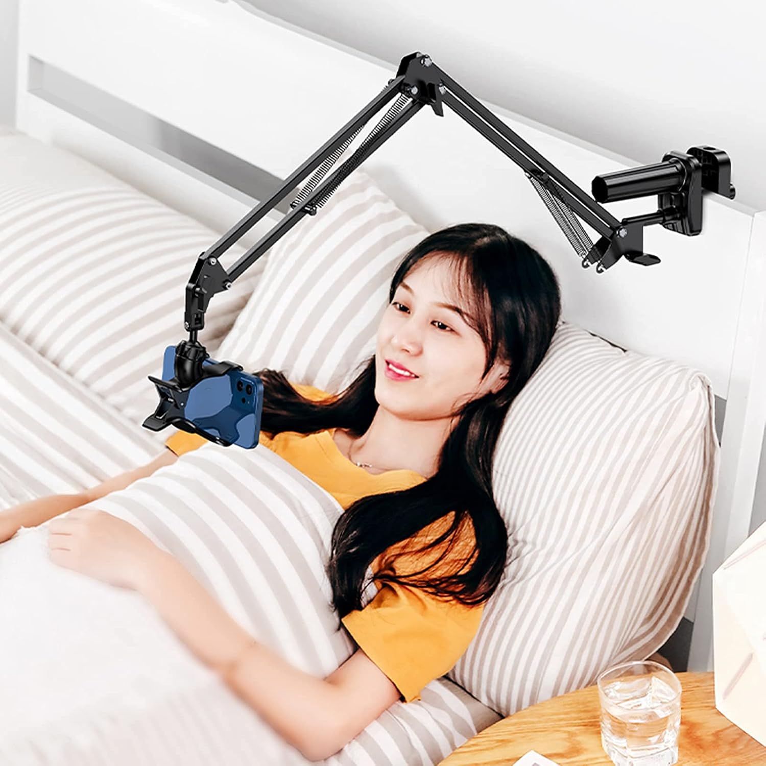 Tablet Holder for Bed Desk Articulating Arm Phone Holder 2-Stage Adjustable Long Arm Clamp Bracket Mount Stand for All 4"-12.9" iPhone iPad Samsung Galaxy Tab image 4