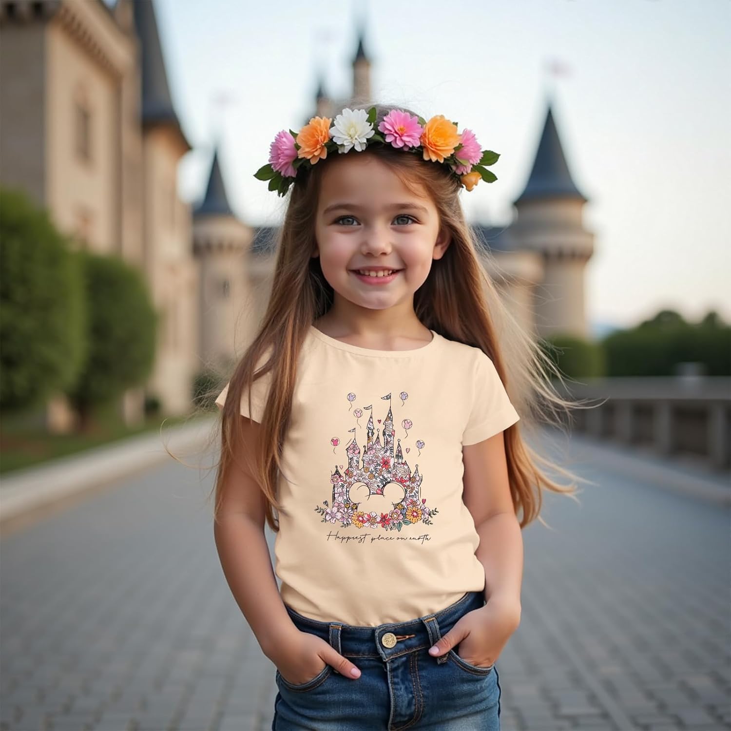 Toddler Girl Magic Kingdom Shirts Magical Castle Floral T-Shirt Happiest Place on Earth Tee Summer Vacation Trip Tops - Image 4