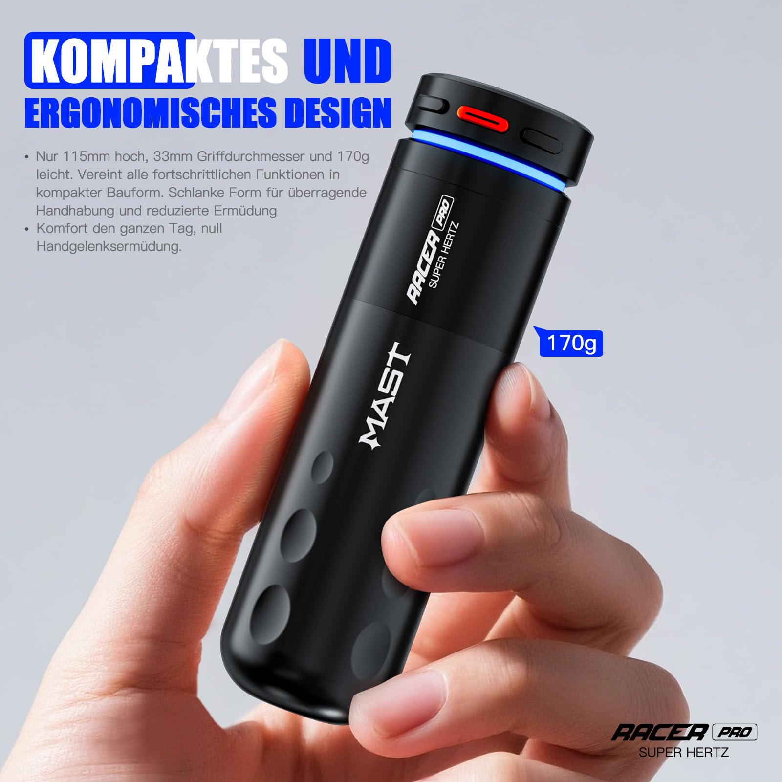 Mast Racer Pro Tattoo Maschine Set Kabellose Tätowiermaschine mit 1520mAh Akku & Mcore-Pro Motor Rotary Coreless Tätowiermaschine Schwarz