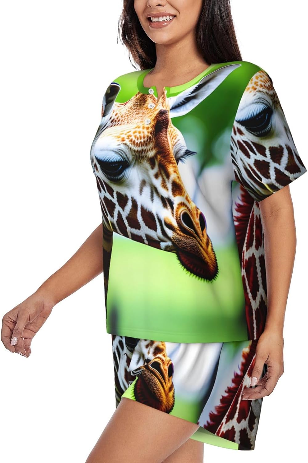 Women'S Cartoon Giraffe Print Pajamas Set,Womens Pj Sets For Summer,Loungewear Sets With Cooling Fabric