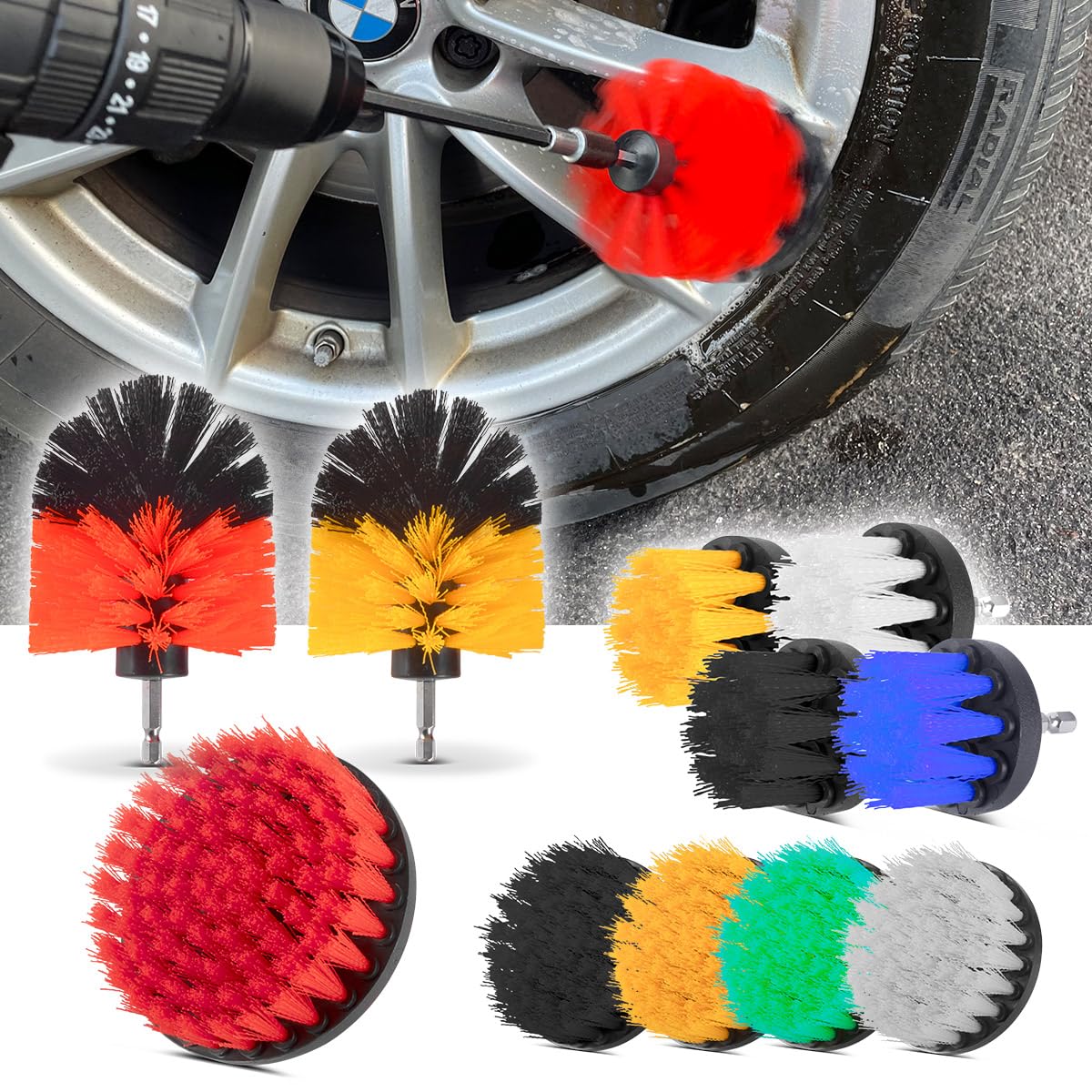 STAHLWERK Set di 45 spazzole per avvitatore a batteria e trapani, cuscinetti abrasivi in velcro, spazzole per la pulizia e spugne per lucidatura con attacco standard con adattatore di prolunga incluso