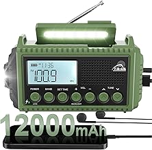 Emergency Radio 12000mah, FM/Am/SW Portable Radio Solar Dynamo, Rechargeable Battery, Reading Lamp, Flashlight, SOS, USB/Type C, Rainproof, Wind and Shock Resistant