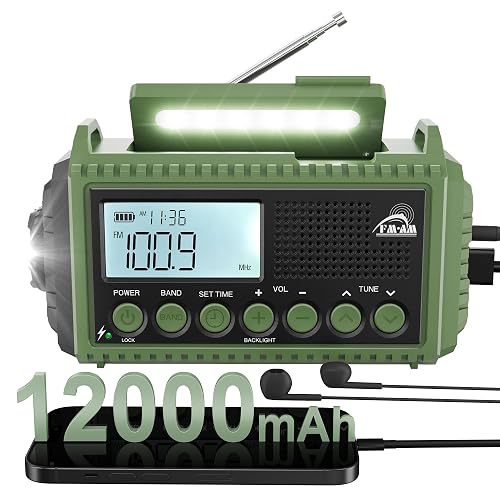 Radio Solaire, FM/AM Portable avec 12000mAh Batterie Rechargeable, Radio d'urgence