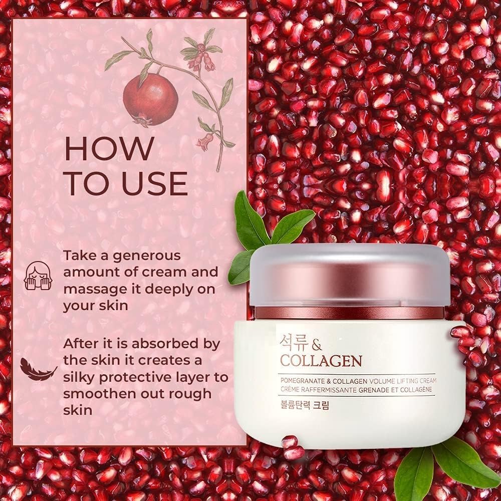 Pomegranate & Collagen Face Cream With 10% Marine Collagen & Pomegranate Extracts | Day & Night Cream to smooth| Suitable For All Skin Types, 100Ml