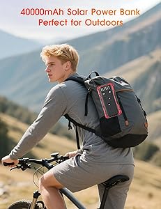 SOXONO Solar Charger Power Bank, PD 20W Fast Charging External Batter, 40000mAh Portable Phone Charger Built in 4 Cables with Dual Bright Flashlights for Camping, Hiking, and Outdoor UseRED