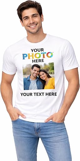 Personalized Custom Photo Print White Round Neck T-Shirt for Men &amp; Women (Unisex) | Add Your Own Picture, Logo or Text | R...