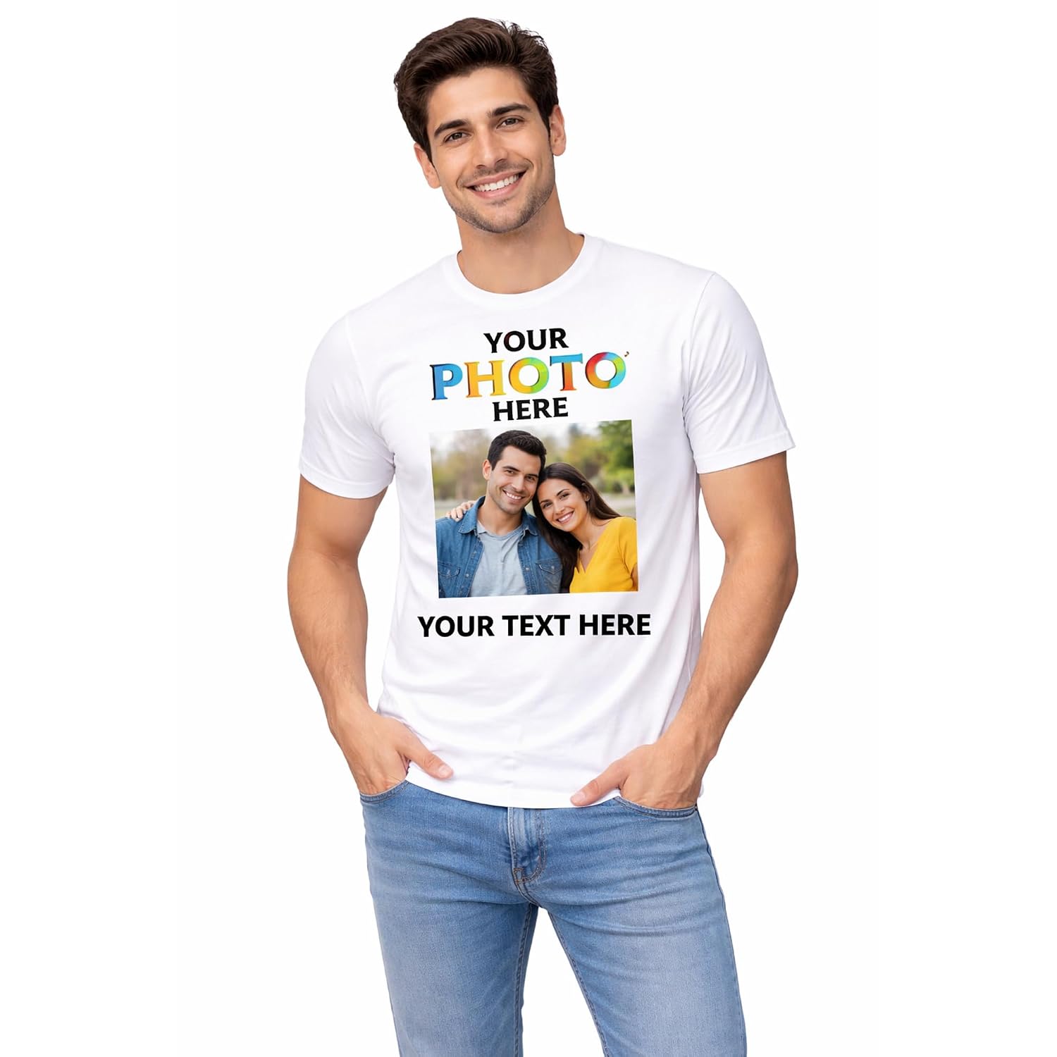 Personalized Custom Photo Print White Round Neck T-Shirt for Men & Women (Unisex) | Add Your Own Picture, Logo or Text | R... - Review, Price and Buying Guide
