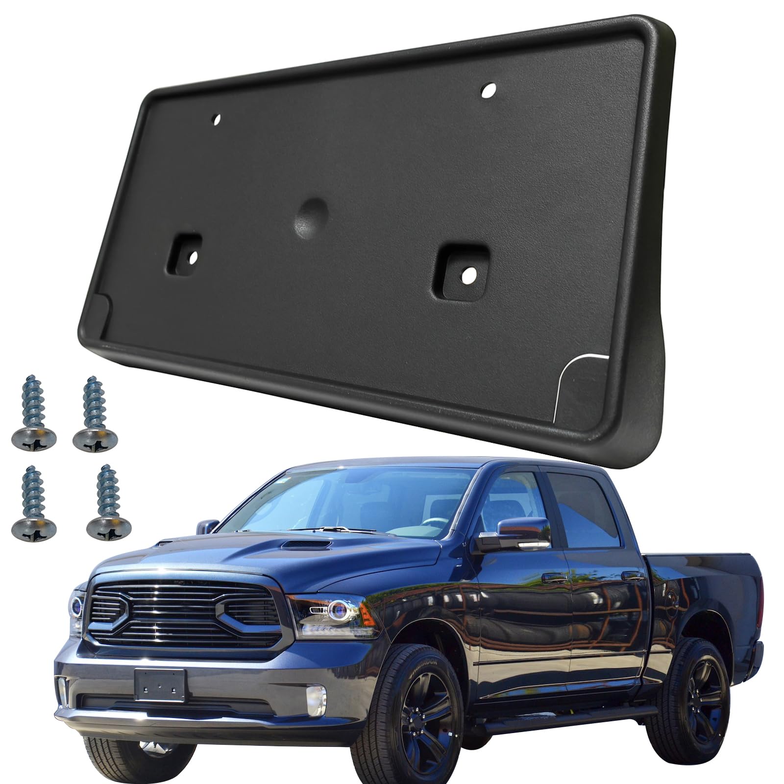 KYYET Front Bumper License Plate Frame Bracket Holder Compatible with 2013 2014 2015 2016 2017 2018 Dodge Ram 1500 with Plastic Bumper Replace