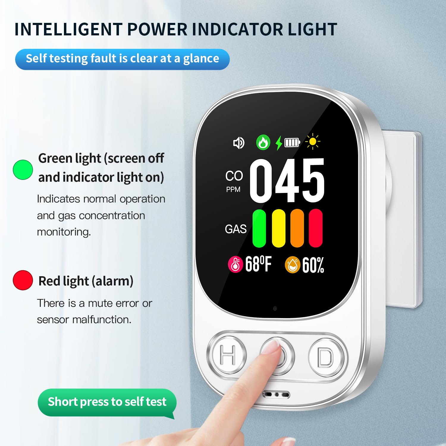 Gas- und CO-Melder mit Stecker für Haus, Gasmelder Gasalarm, Kohlenmonoxidmelder CO-Warner Warnmelder Zuhause, Brenngasmelder für Erdgas LPG Methan Propan Butan, Weiß, HD08-G-B