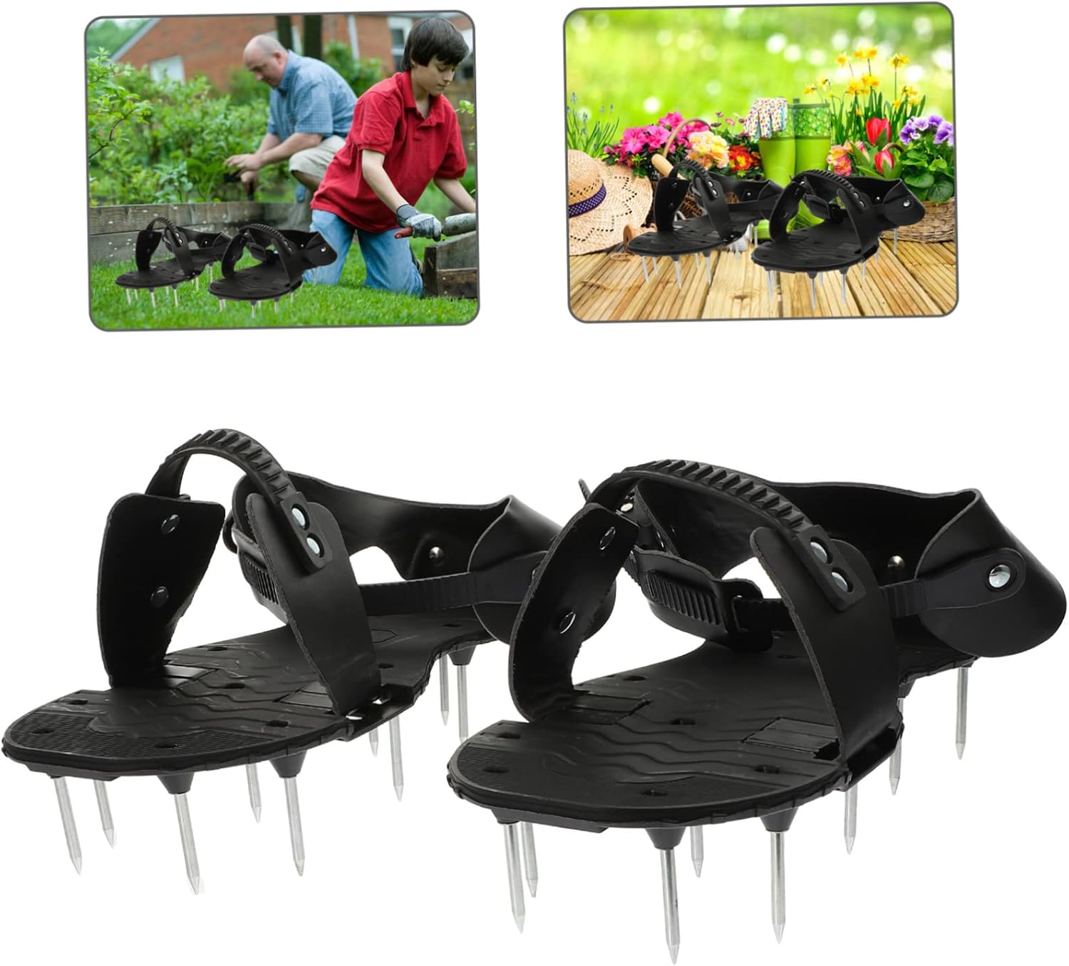 MERRYHAPY 1 Pair of Garden Aerator Shoes Grass Aerator Shoes for Lawn Care Adjustable Winding Belt Black