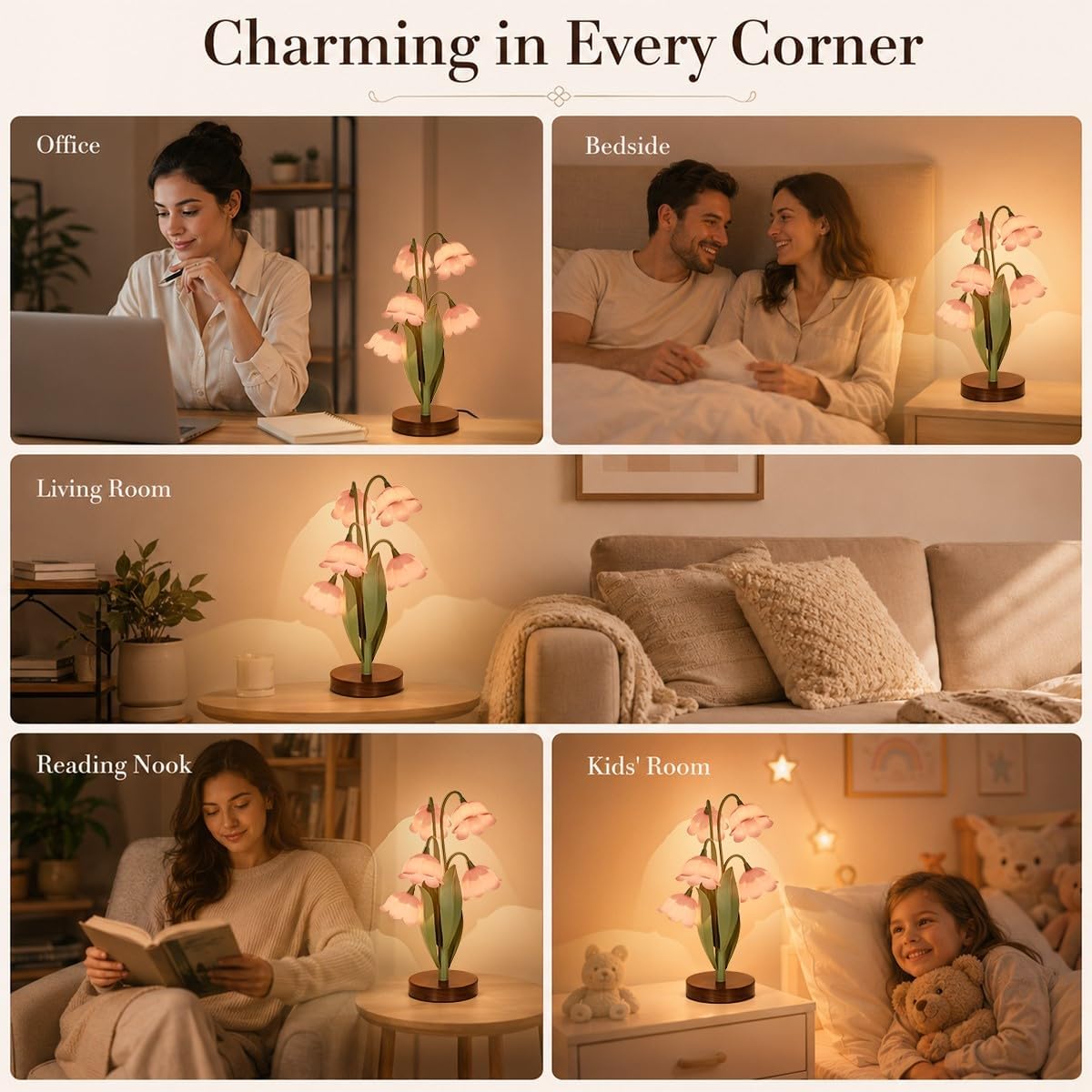 Flower Table Lamp for Bedroom, LED Cute Reading Light image 2