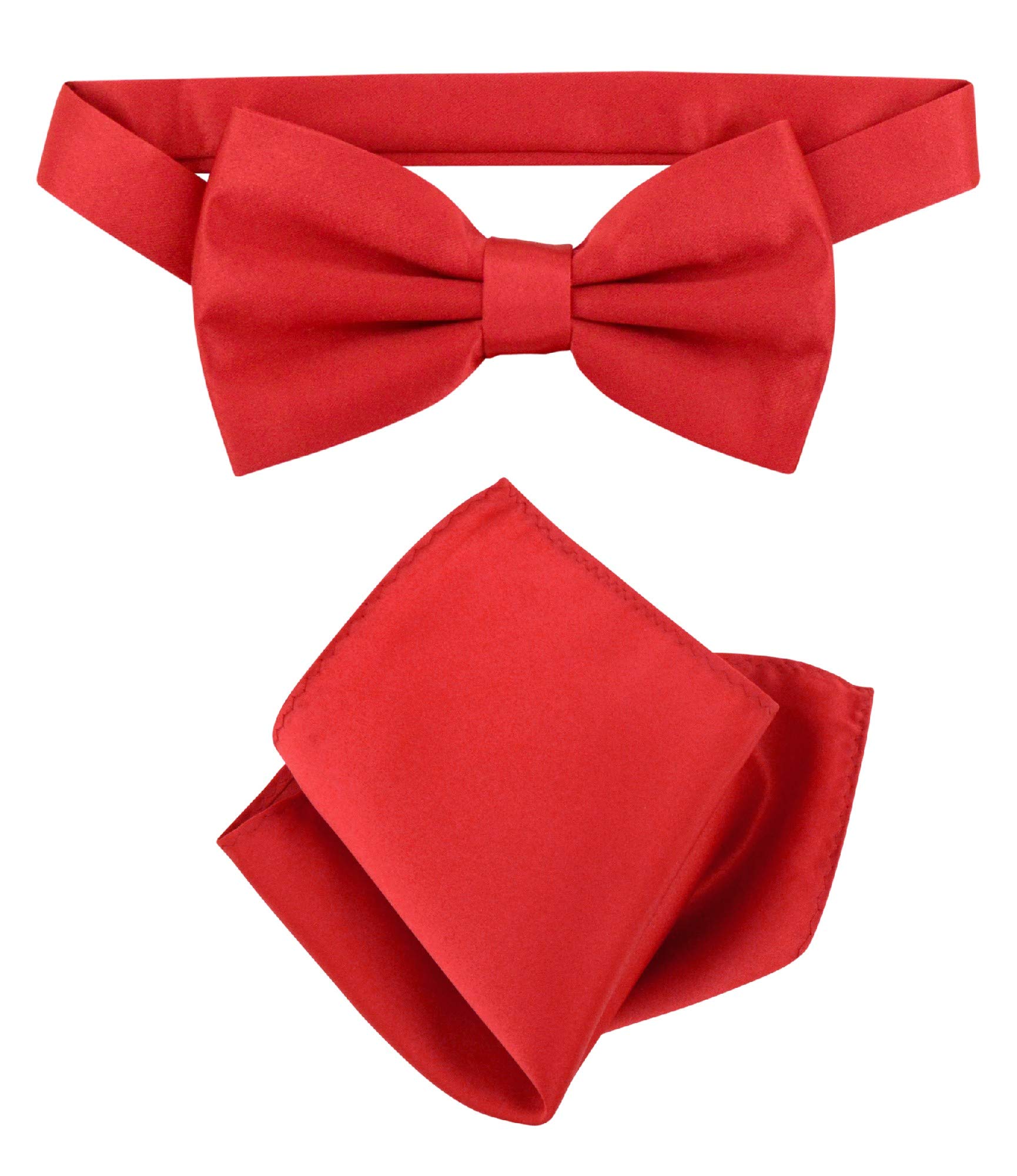 BowTie Solid Red Color Mens Bow Tie & Handkerchief