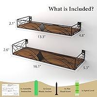 Vista 3 de MEBRUDY Juego de 2 estantes flotantes, estantes de pared rústicos con estilo rómbico para sala de estar, dormitorio, baño, cocina