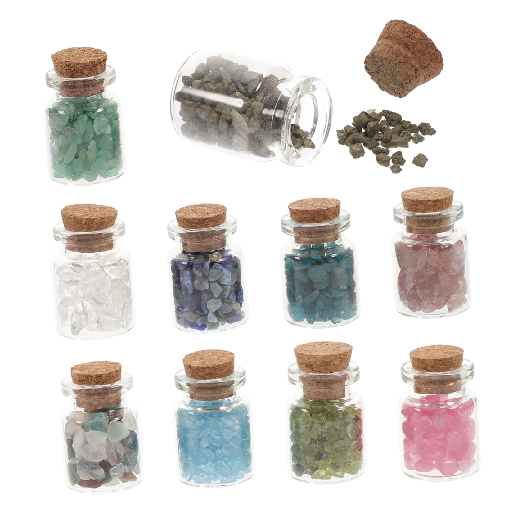 de Piedras Pulidas y Accesorios de Meditación para Decoración del Hogar 10 Botellas de Cristal Natural en Botellas de Deseos