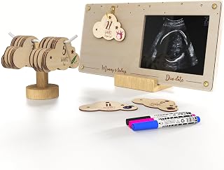 Cozy Peazy Pregnancy Milestone Countdown Board with Ultrasound Sonogram Picture Frame – Customizable Baby Gender Reveal, Due Date, Weekly Mom’s Feelings – Gift for Expecting Moms & Baby Shower, Gender Reveal