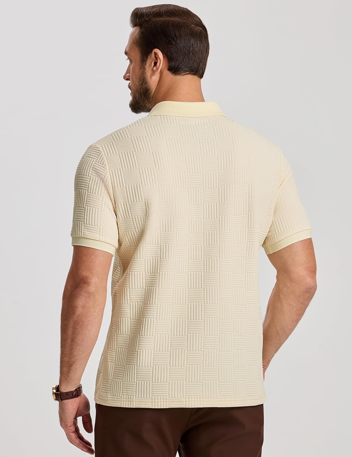 JMIERR Men's Casual Textured Knit Polo Shirt Short Sleeve Stretch Golf T Shirt - Image 4