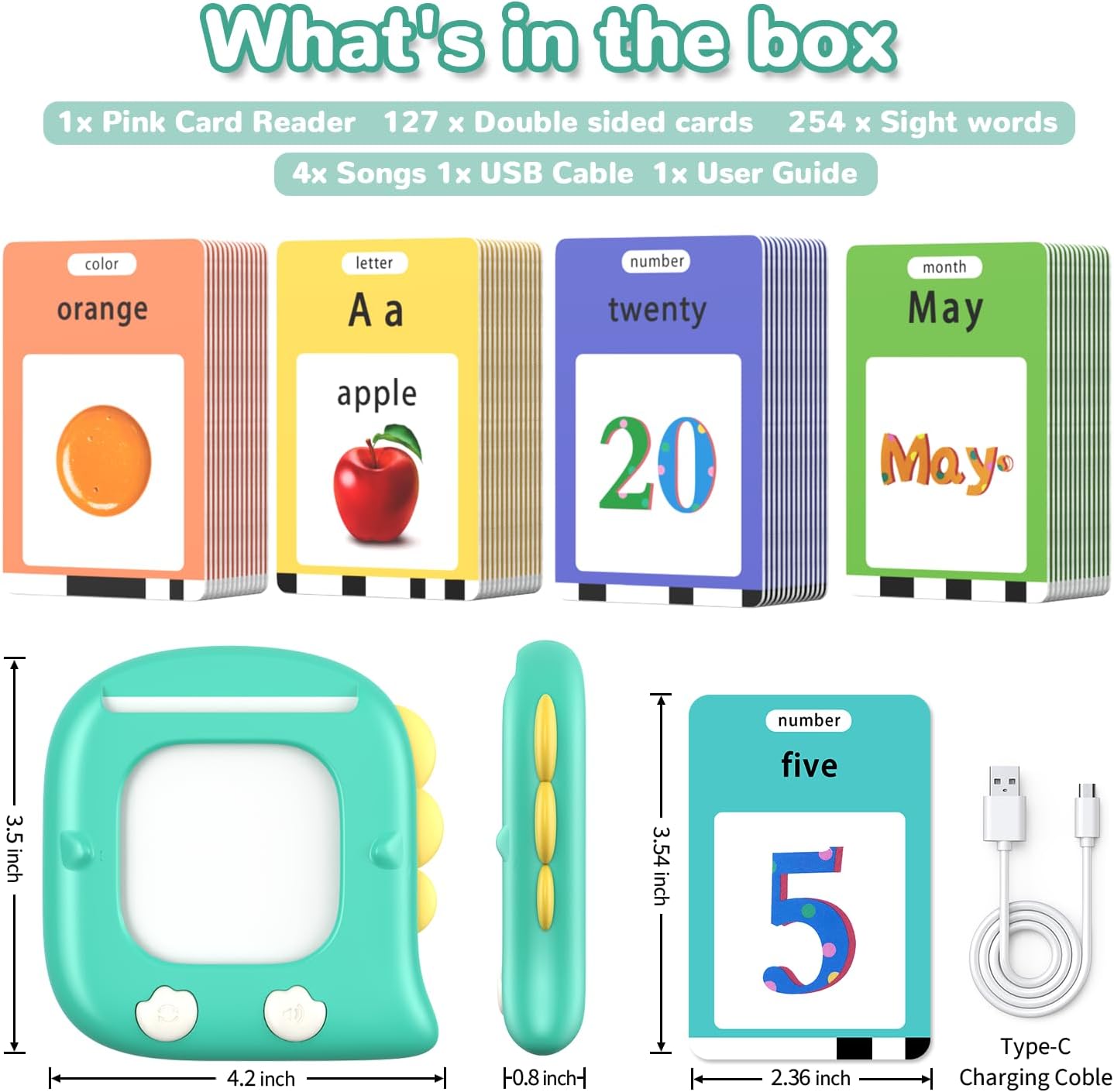 Kidzdo Dinosaur Sight Words Talking Flash Cards for 2 3 4 5 6 Years Old Boys and Girls, Easter Stuff Birthday Gifts for Toddler, Pocket Speech Learning Toys Helps Language Delay Kids, Green